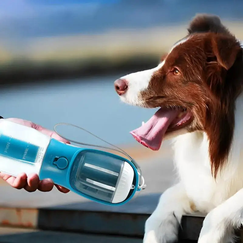 3-in-1 Portable Dog Water Bottle with Food Container & Poop Bag Holder – Leakproof Travel Pet Dispenser