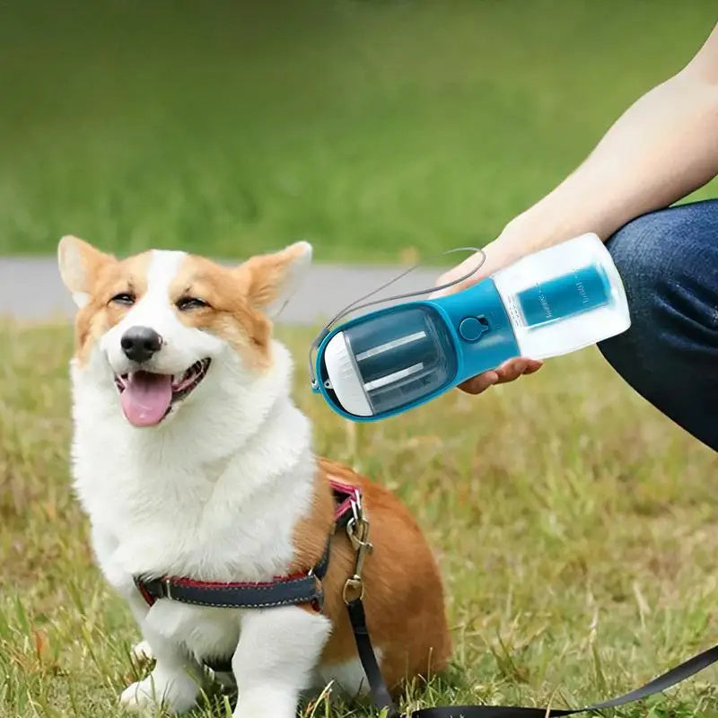 3-in-1 Portable Dog Water Bottle with Food Container & Poop Bag Holder – Leakproof Travel Pet Dispenser