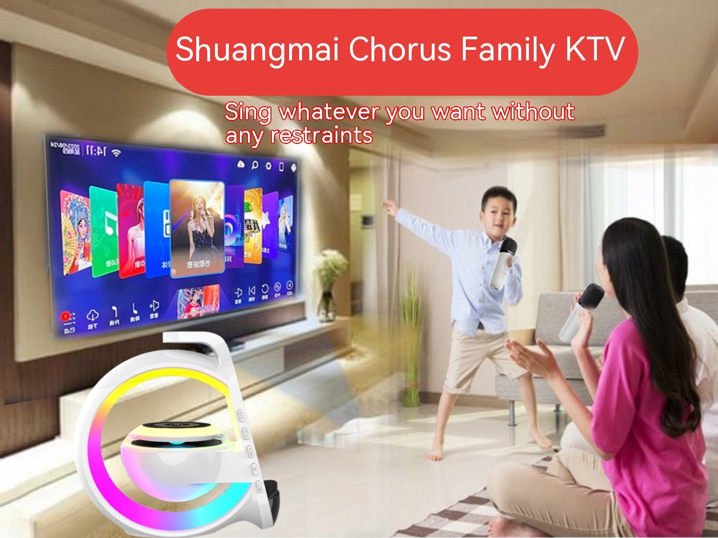 A Bluetooth Speaker Six-in-one Wireless Charger Large G Ambience Light Alarm Clock Microphone Audio